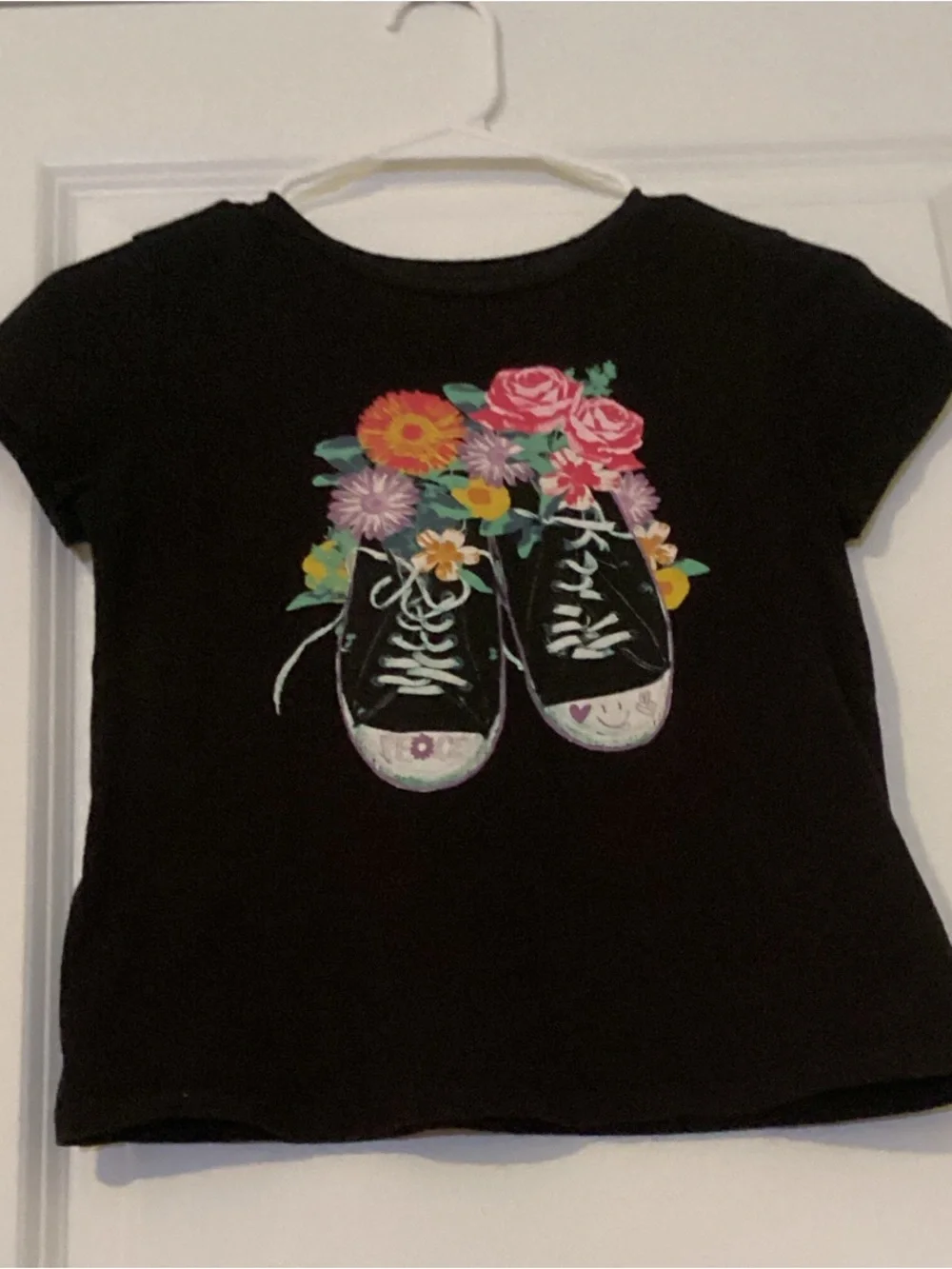 Old Navy Black Tee with Floral Sneaker Artwork